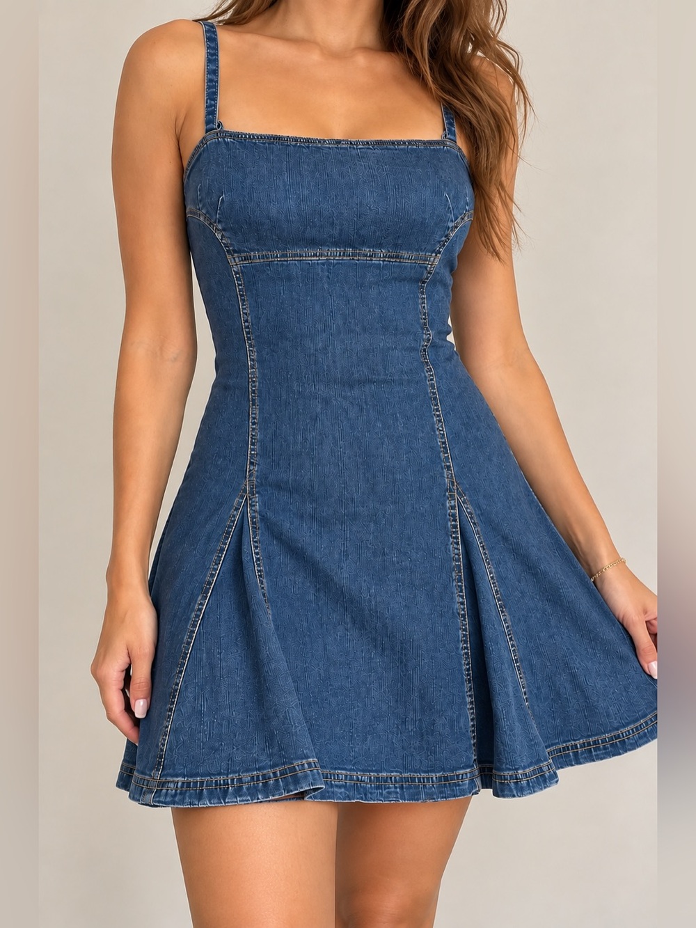 Vintage 2004 Old Navy Y2K Stretch Denim Fit & Flare Dress Size 12